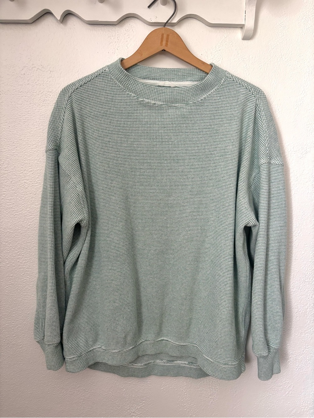 Aerie Oversized Waffle Knit Crewneck Sweater XS Sage Green Fall Cozy
